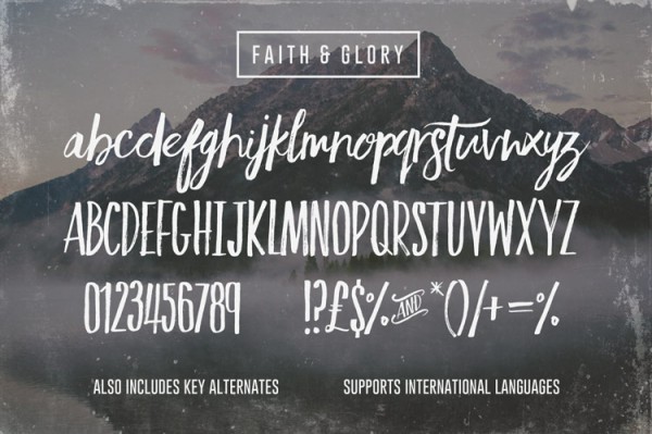 Faith and Glory – hand-painted fonts with diverse alternate characters and multi language support.