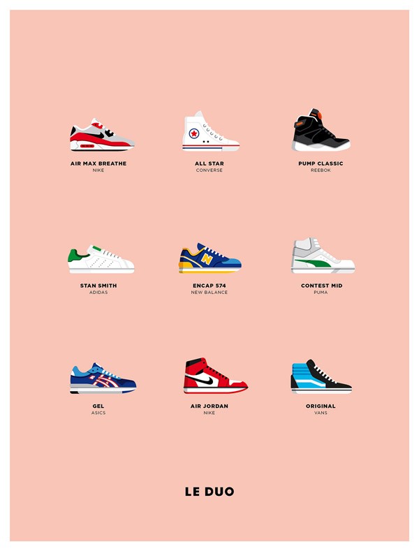 A poster that illustrates iconic shoes.