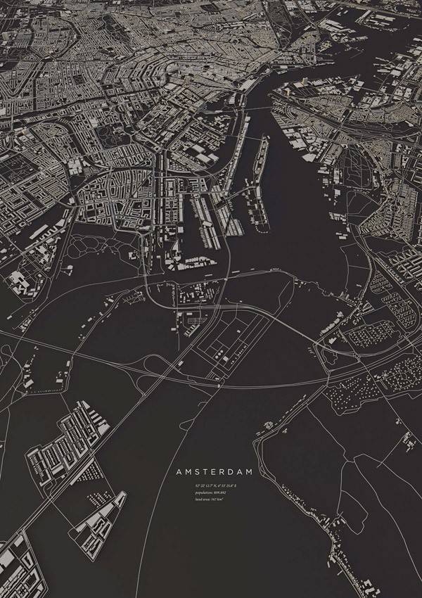 Amsterdam, 3D topography from a series of city layouts by Luis Dilger.