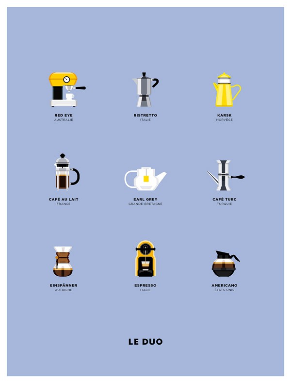 Illustrations of famous coffee machines.