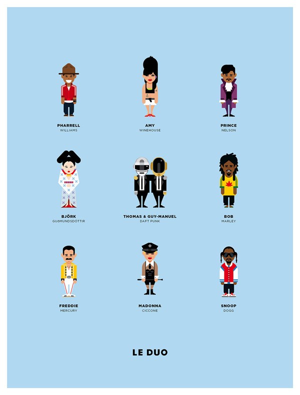 Poster illustration of famous pop stars.
