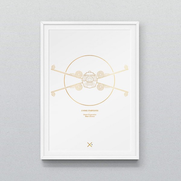 X-Wing Starfighter – graphic line artwork produced as 210 gsm digital print in the size of A3.