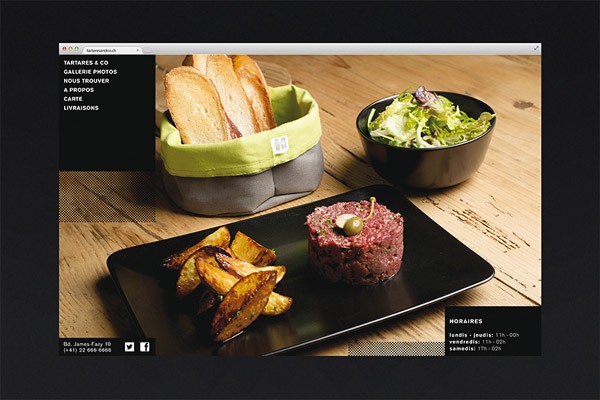 The website uses clean graphics and images of tasty food.