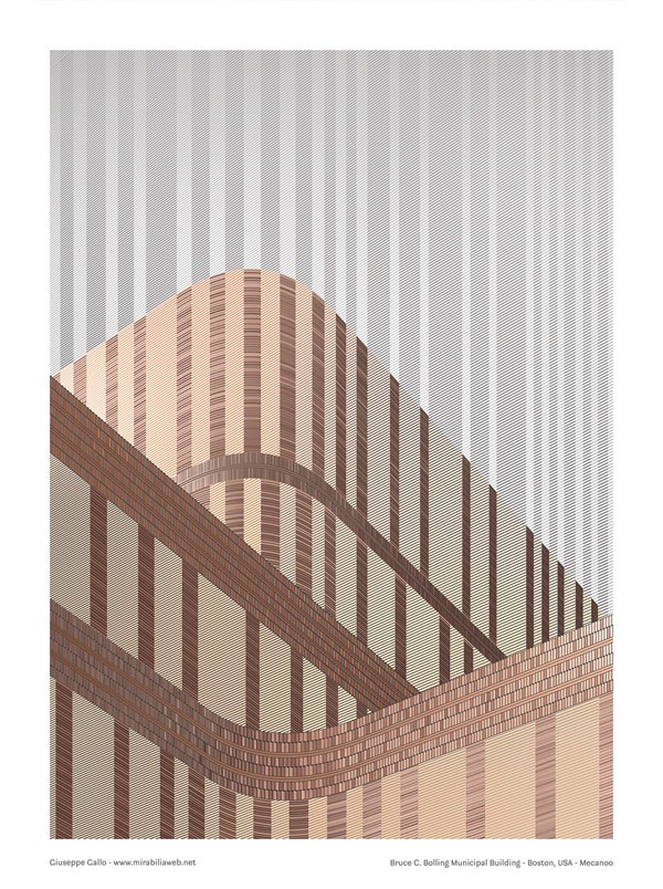 Bolling Municipal Building – graphic artwork created by Giuseppe Gallo as a tribute to the architectural design by Mecanoo.
