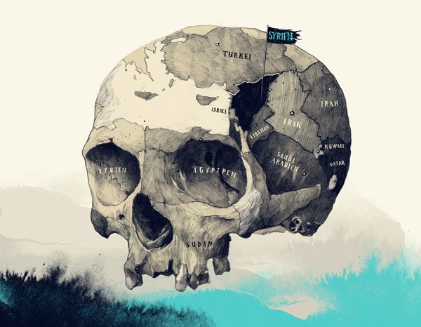 CICERO MAGAZINE – skull illustration by Simon Prades for an article on potential developments in the middle east.