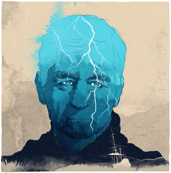 The New Yorker – portrait drawing by Simon Prades of Sam Waterston acting as the Prospero in Shakespeare’s The Tempest.