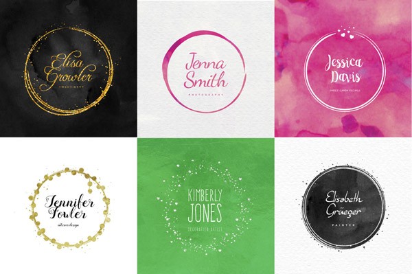 Some examples of cirle logos created with this bundle of graphic templates.