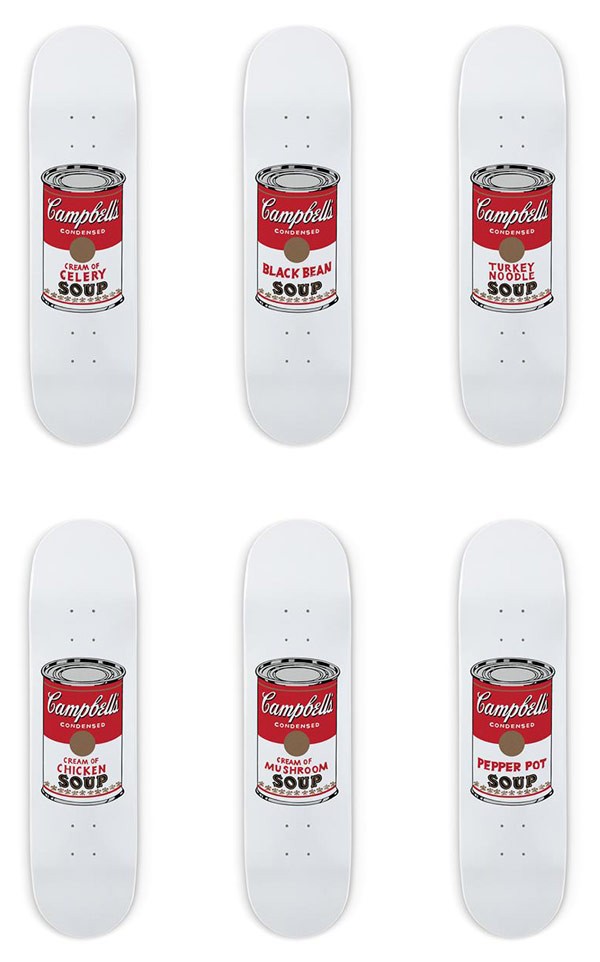 Close up of the skateboard decks featuring an artwork by Andy Warhol.