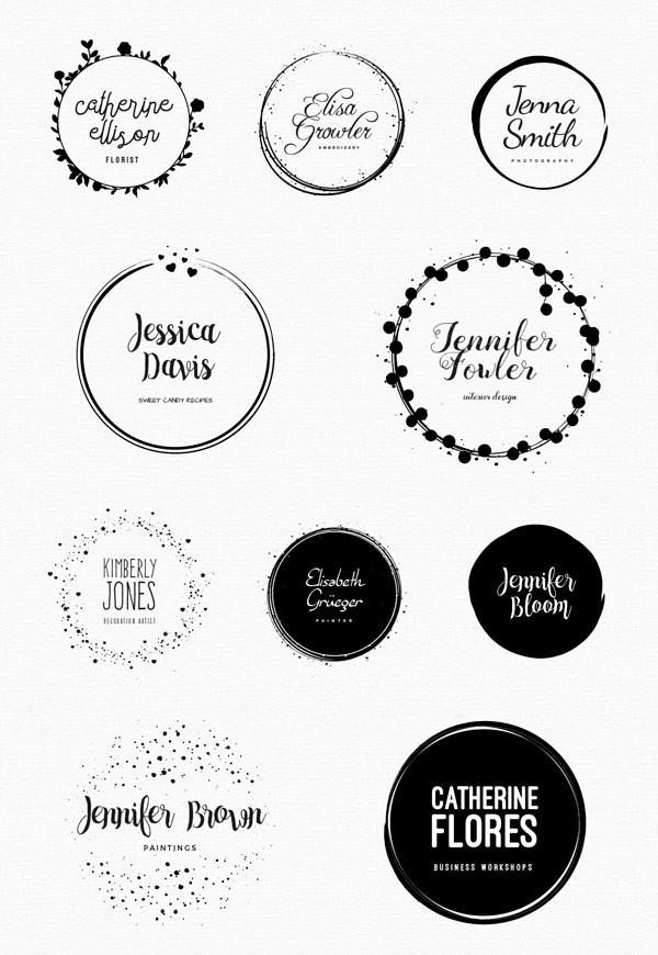 Some examples of the 50 premade logo templates.
