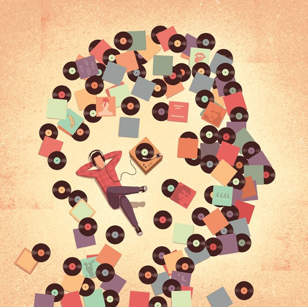 Back to Vinyl - Artwork created by Italian illustrator Davide Bonazzi for The Boston Globe.