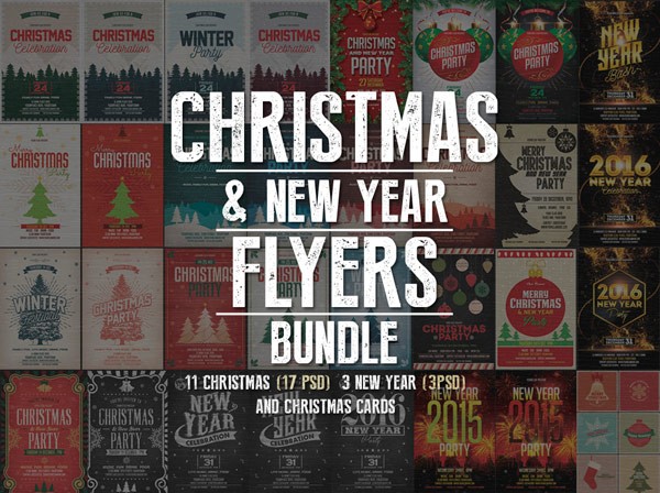 An extensive Christmas and New Year flyers bundle for graphic designers.