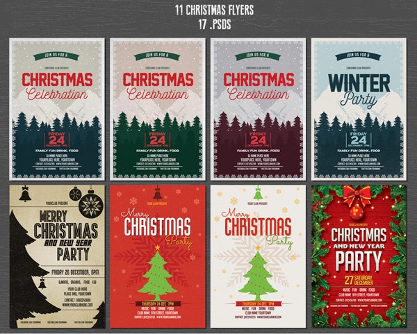 11 Christmas flyer templates in different PSD files.