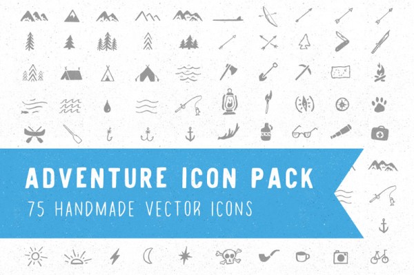 A huge adventure icon pack with 75 handmade vector graphics.