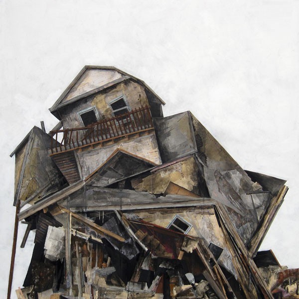 Collages of collapsing buildings by American artist Seth Clark.