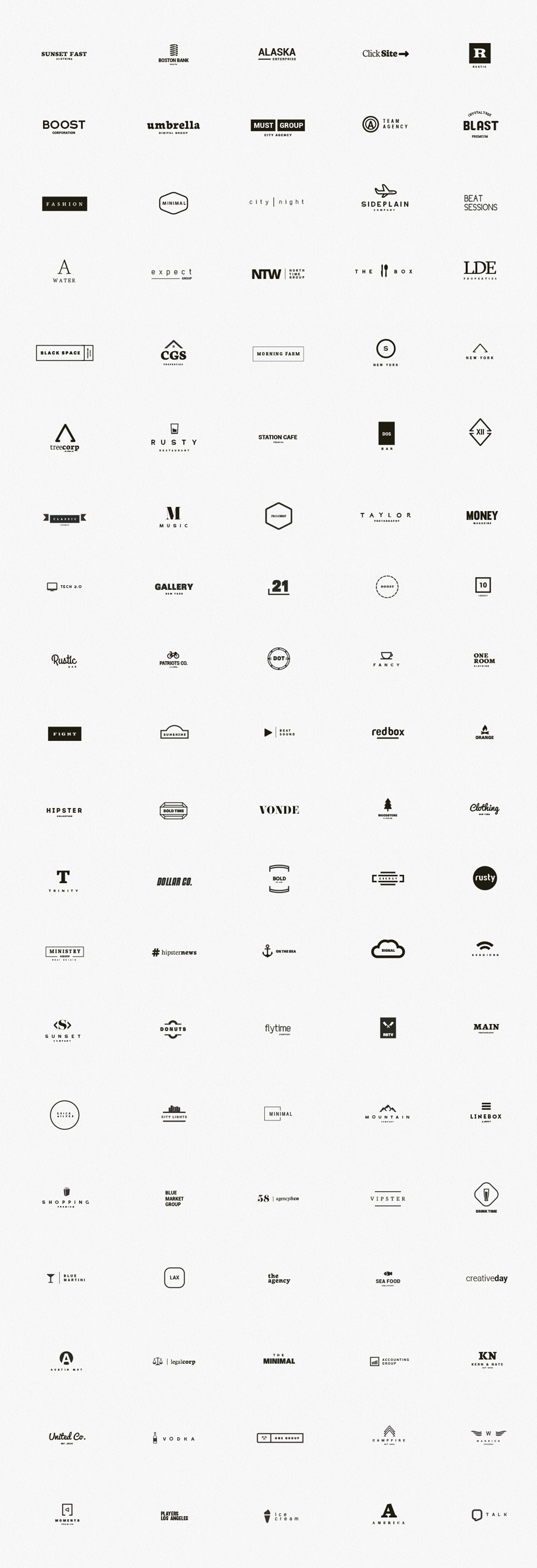 A premium kit of 100 minimal logos designed by DesignDistrict.