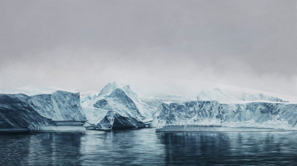 Deception Island, Antarctica – drawing by Zaria Forman from 2015 in the size of 72"x128".