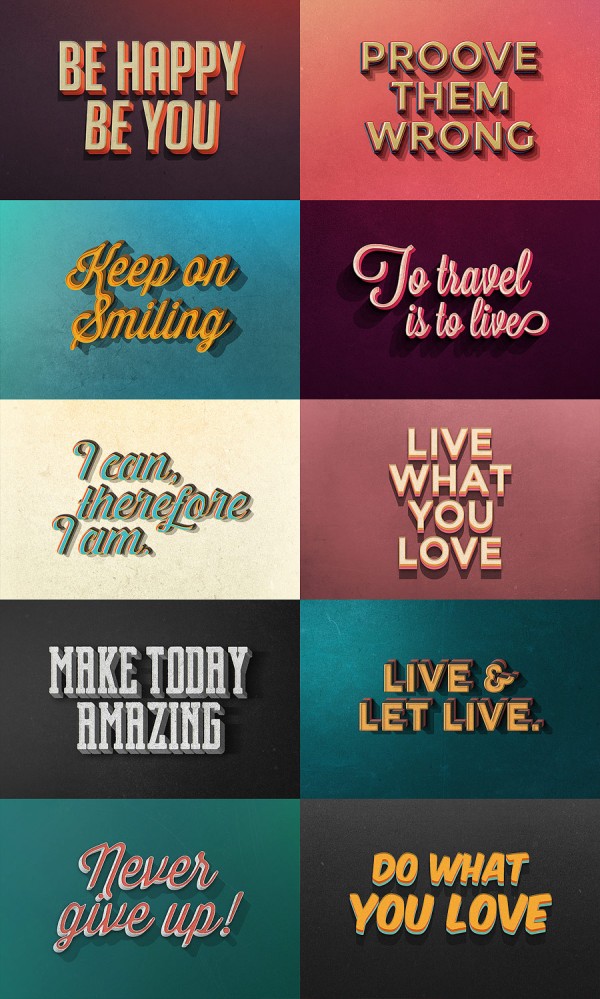 The full set consists of 10 super stylish retro text effects for Adobe Photoshop.