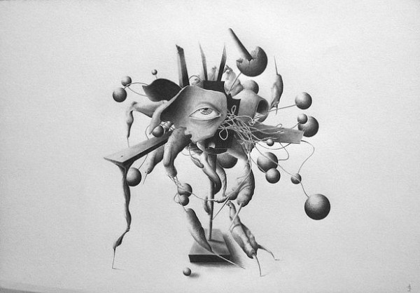 Trophy for Best Orgasm – drawing with pencil on paper by Allan Bech.