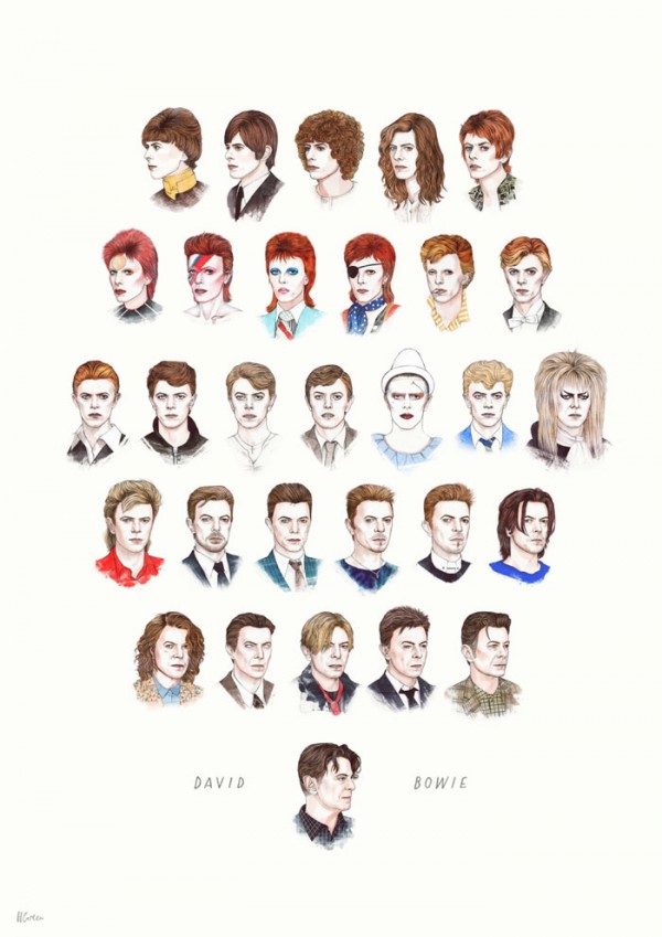 David Bowie – Time May Change Me. 29 career-spanning illustrations drawn by Helen Green.