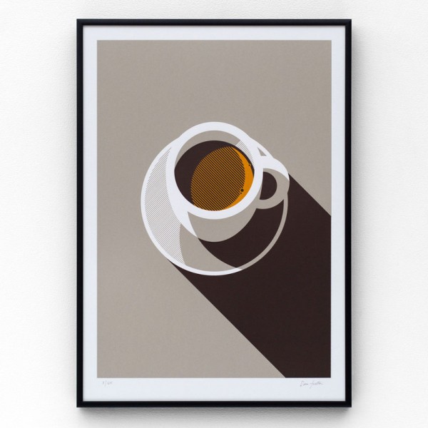Espresso, an A3 limited edition, hand-pulled screen print in three colors on 270gsm Colorplan Bright White.