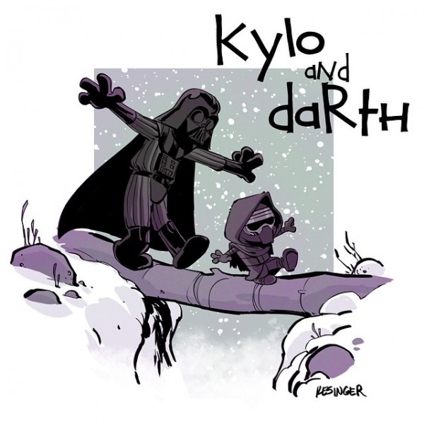 Kylo and Darth – Star Wars characters drawn in Calvin and Hobbes style by Brian Kesinger.