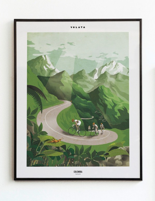 Pep Boatella illustrates some cyclists training in a typical Colombian landscape.