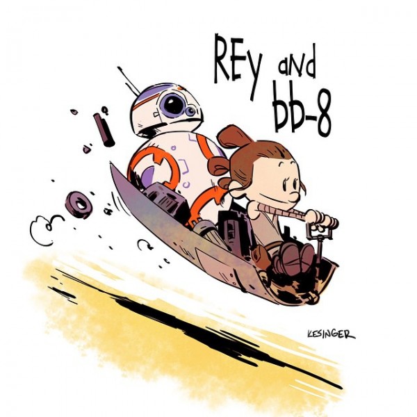 REY and bb-8 – Star Wars meets Calvin and Hobbes.