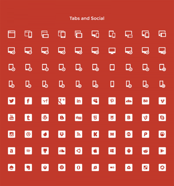 Flat icons of Tabs and Social buttons.
