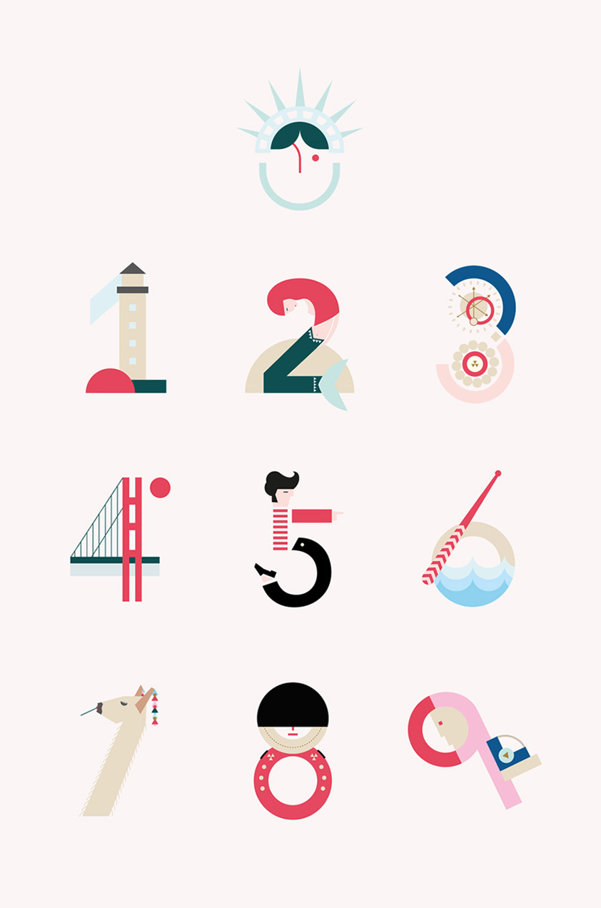 Illustrated travel numbers created by María Hdez.