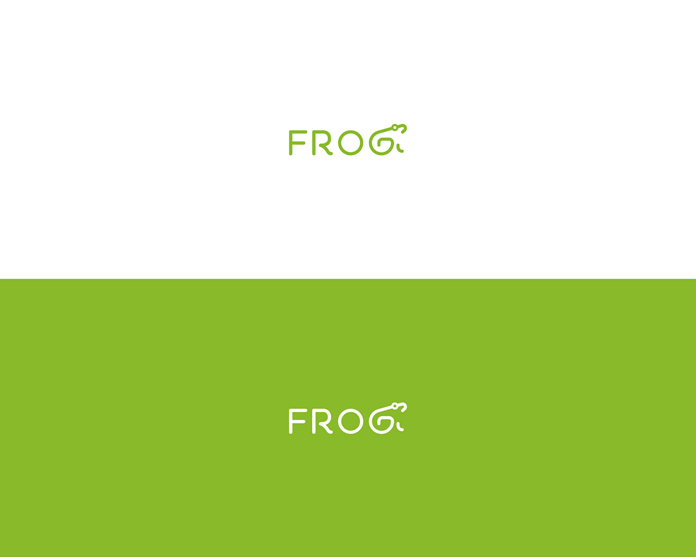 A frog logo created from simple letters.