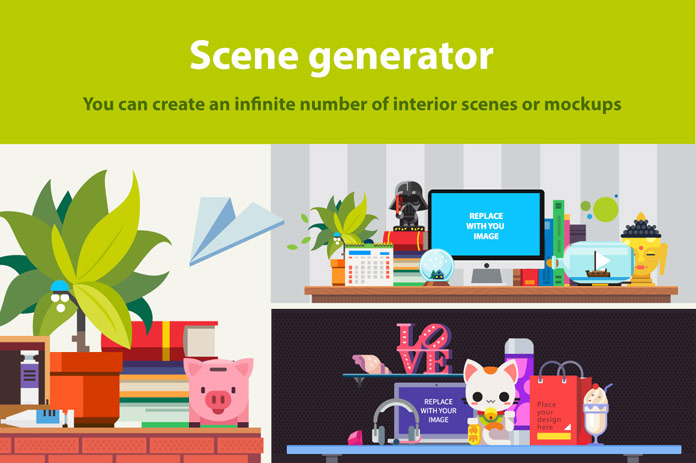 You can create an infinite number of interior scenes or mockups.