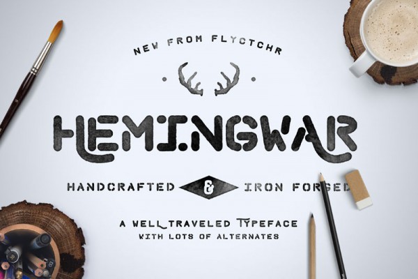 Hemingwar is a iron forged, well traveled typeface with lots of alternates.