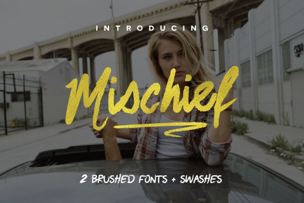 The Mischief set consists of 2 brush fonts plus several swashes.