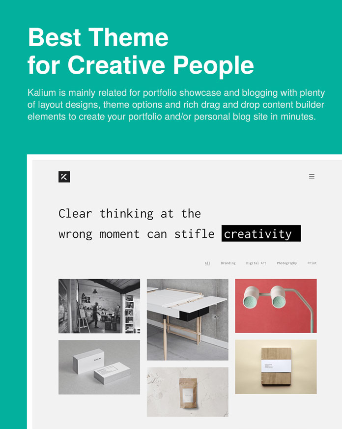 Kalium is one of the best WordPress themes for creative people.