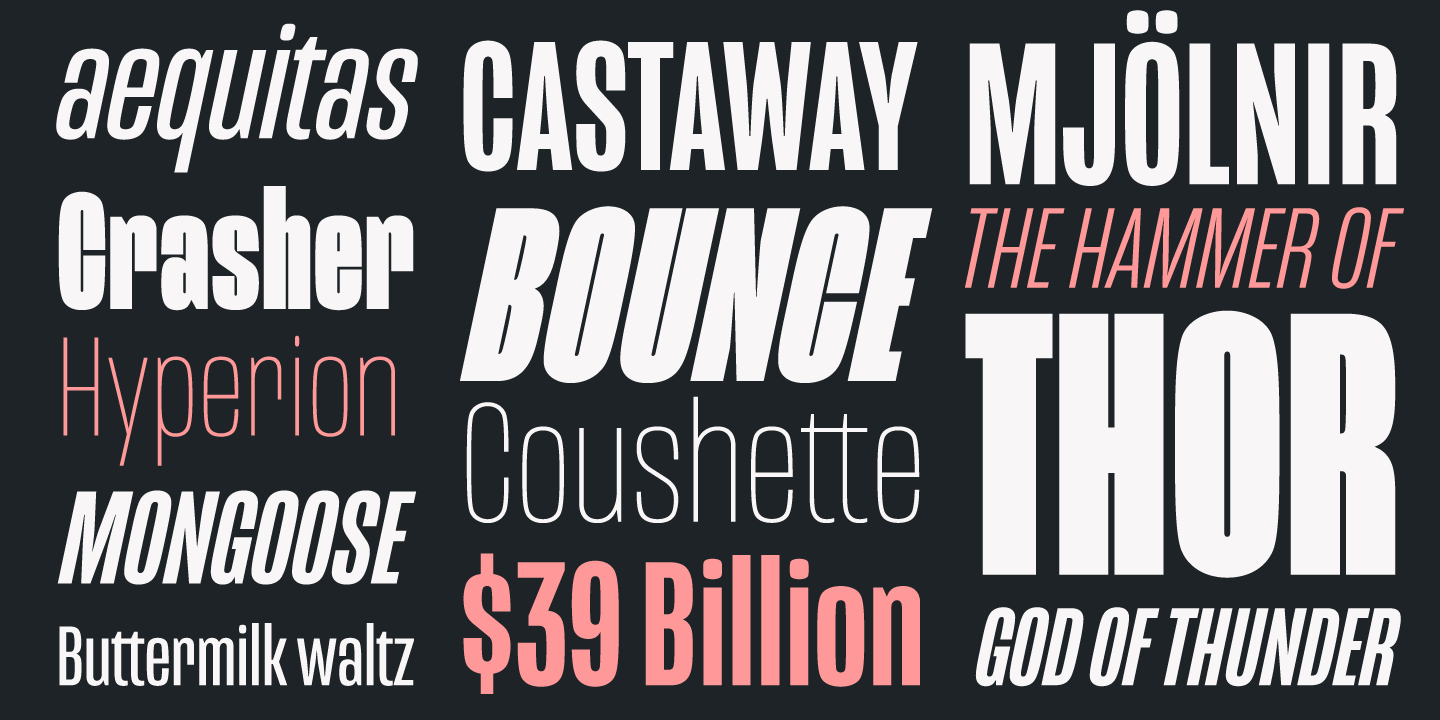 Mongoose is a unique display font in diverse weights created by type designer Nikola Kostić.