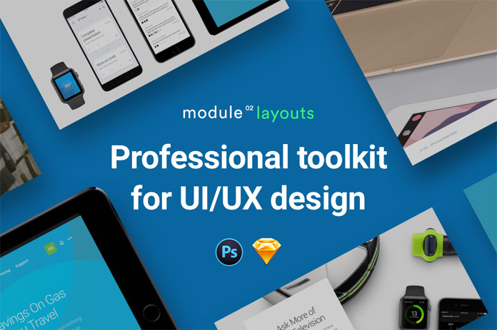Module 02 layouts, a professional web design toolkit with 100 components and 13 website templates.