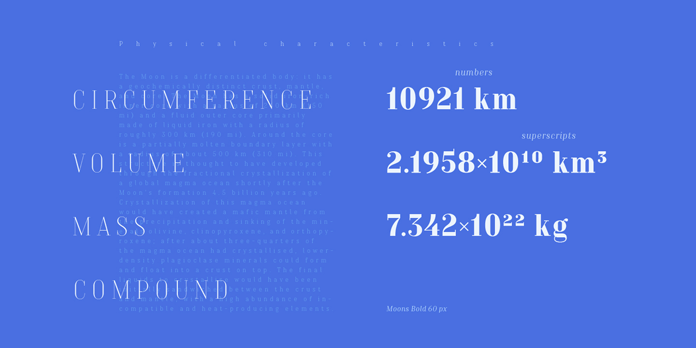 The font family is equipped with an extended character set and diverse typographic options for numbers.