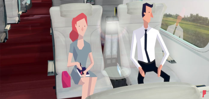 Another still from the video about seat environment features inside the new Eurostar trains.