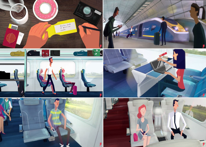 A couple of stills taken from two animations created by Joao Monteiro for Eurostar.