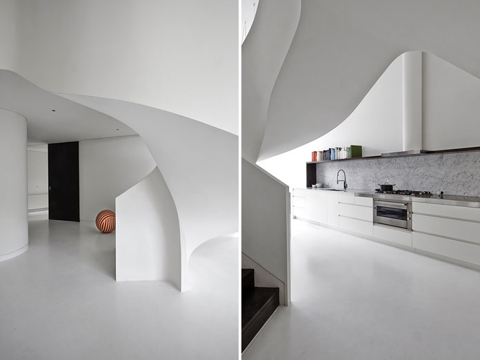 The white curvy shapes create a unique living experience.