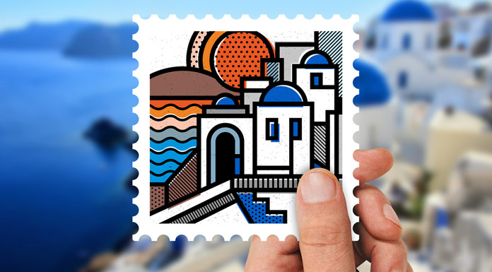 One of Mike Karolos's beautifully illustrated stamps.