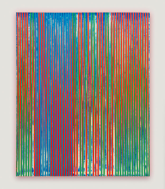 Spacial Forces, a contemporary artwork using vertical stripes of striking colors.