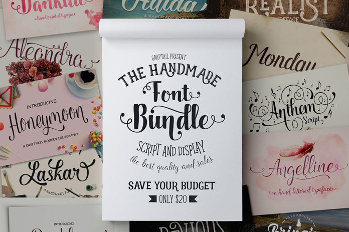 A big handmade fonts bundle from the guys of Graptail for 89% off.
