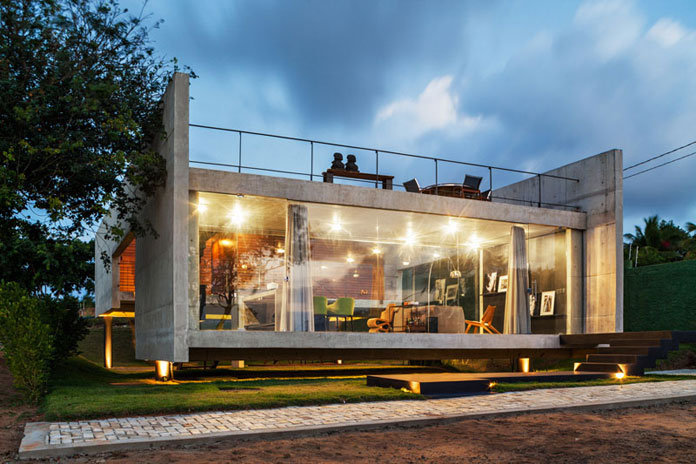 Unconventional concrete house in Tibau do Sul, Brazil.