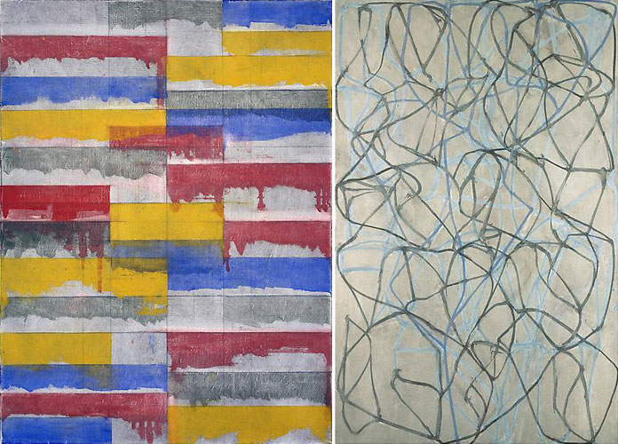Abstract paintings by American painter Brice Marden. Left: 'Window Study #3' from 1985; right: 'The Studio' from 1990.
