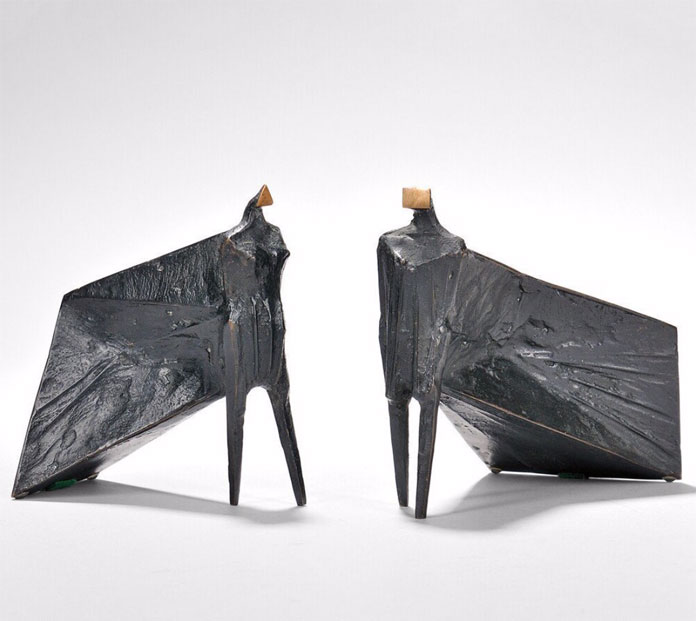 Pair of Cloaked Figures III, work by Lynn Chadwick from 1977 with bronze and dark brown patina.