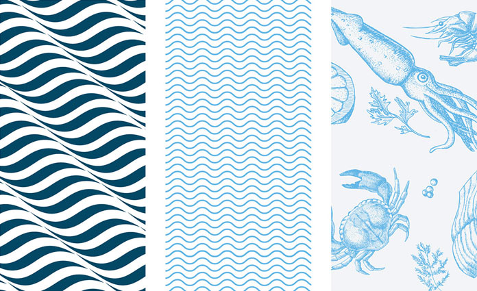 Sea life inspired brand patterns.