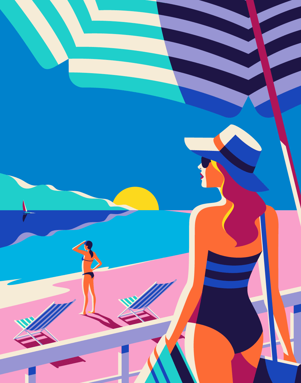 A beautiful beach setting illustrated by Malika Favre for the Kuoni France 2016 brochure.