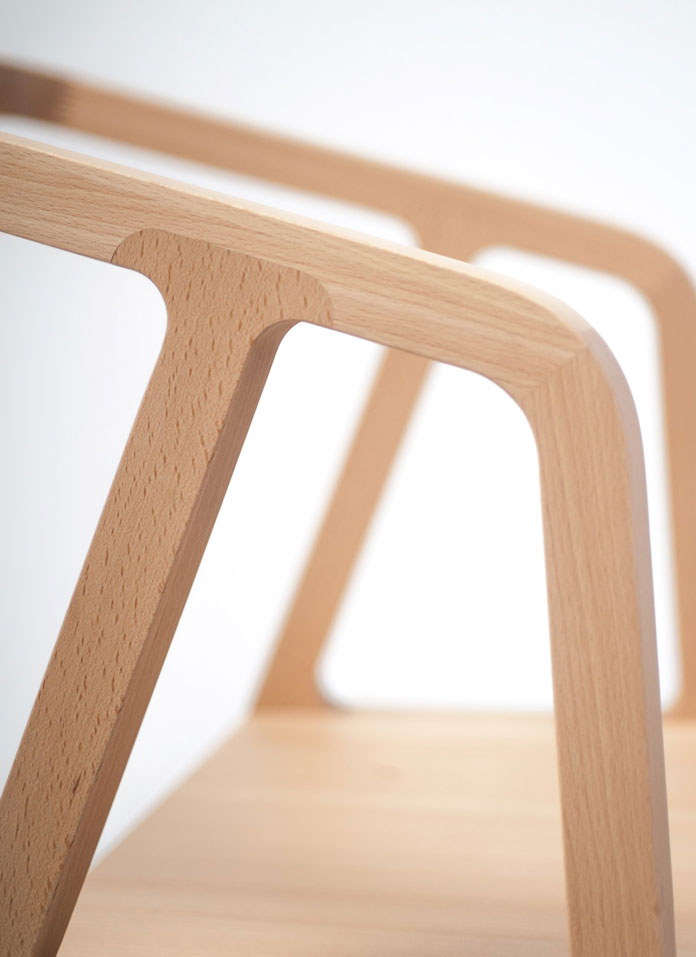 The chair has been produced in partnership with with Bildraum Bodensee and the Werkraum Bregenzerwald.