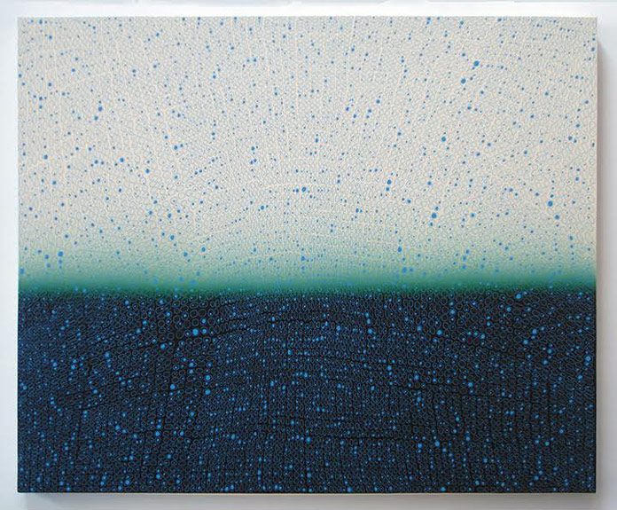 Arch/horizon painting number 4 by Teo González from 2016. Acrylic on canvas over panel, 36 x 44 inches (91.5 x 112 cm).